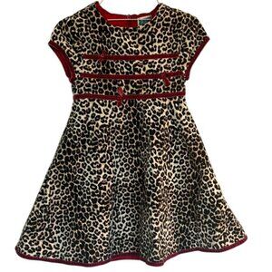 The Children's Place Soft Velvet Leopard Animal Print Holiday Dress, Size 5